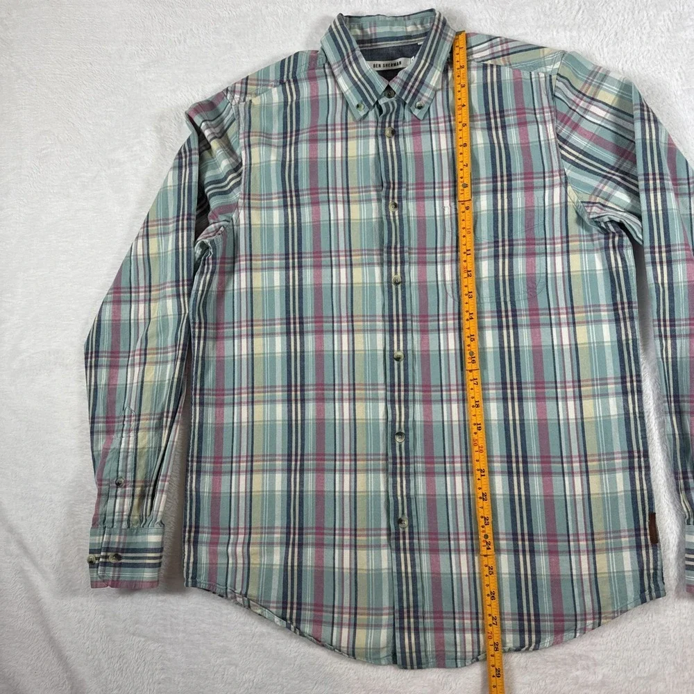 Ben Sherman Men's Plaid‎ Multicolor Medium Long Sleeve Button Up 100% Cotton